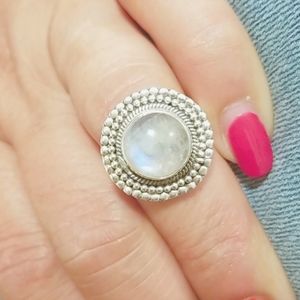 Silver and moonstone ring.
